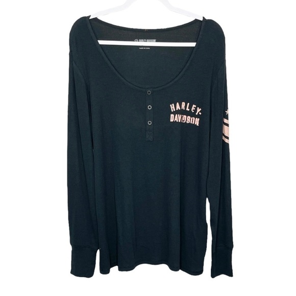 HARLEY-DAVIDSON Timeless Holdout Henley Ribbed Top Black NWT - Picture 3 of 13